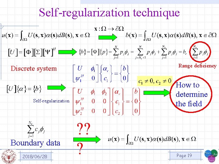 Self-regularization technique Range deficiency Discrete system How to determine the field Self-regularization Boundary data