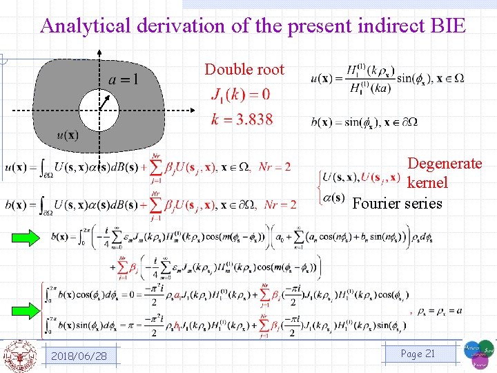 Analytical derivation of the present indirect BIE Double root Degenerate kernel Fourier series 2018/06/28