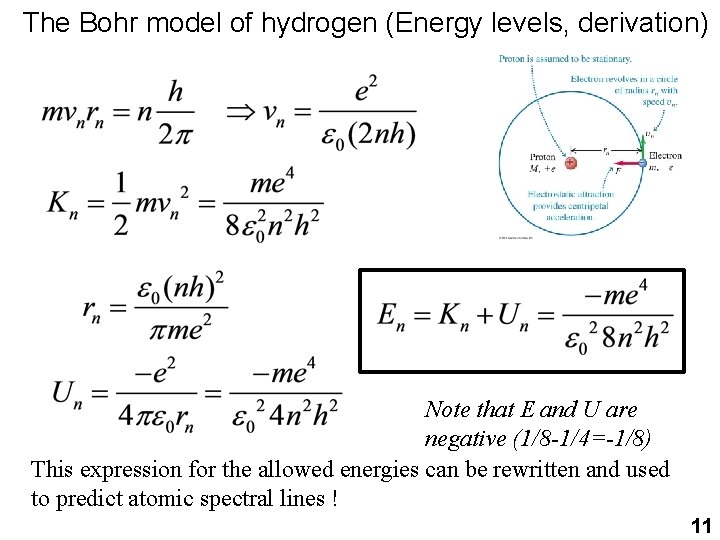 The Bohr model of hydrogen (Energy levels, derivation) Note that E and U are