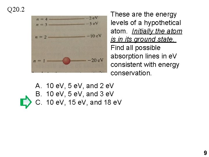 Q 20. 2 These are the energy levels of a hypothetical atom. Initially the