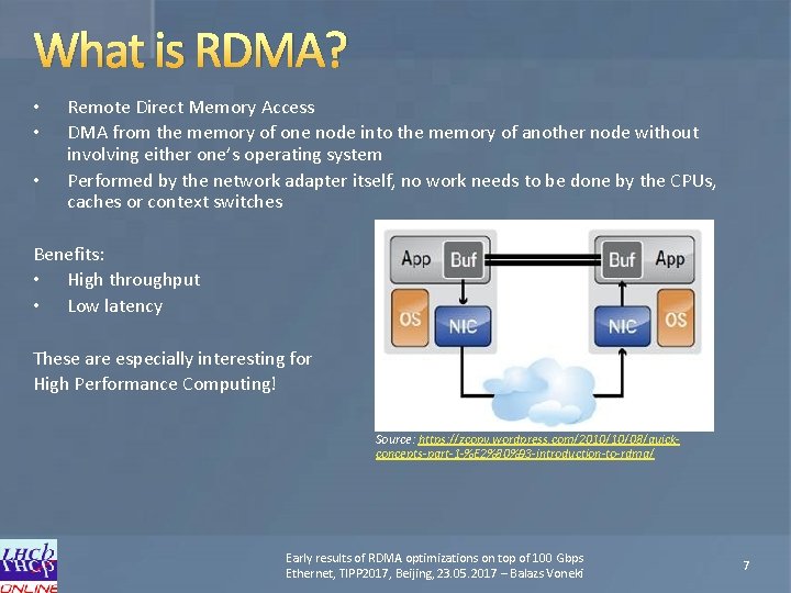 What is RDMA? • • • Remote Direct Memory Access DMA from the memory