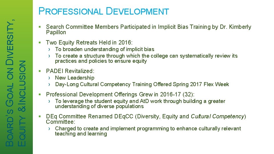 BOARD’S GOAL ON DIVERSITY, EQUITY & INCLUSION PROFESSIONAL DEVELOPMENT § Search Committee Members Participated
