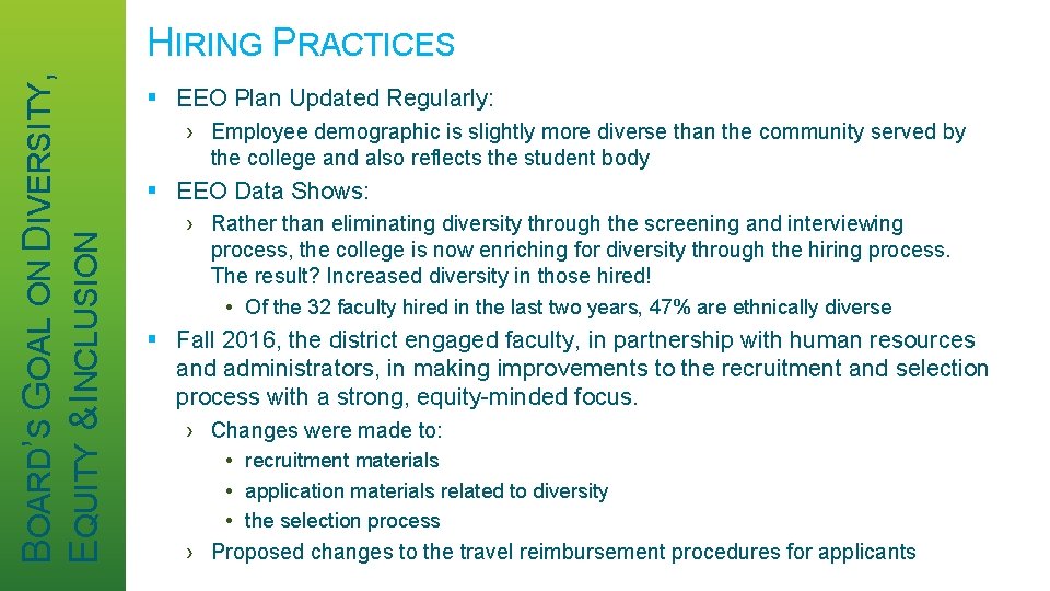 BOARD’S GOAL ON DIVERSITY, EQUITY & INCLUSION HIRING PRACTICES § EEO Plan Updated Regularly: