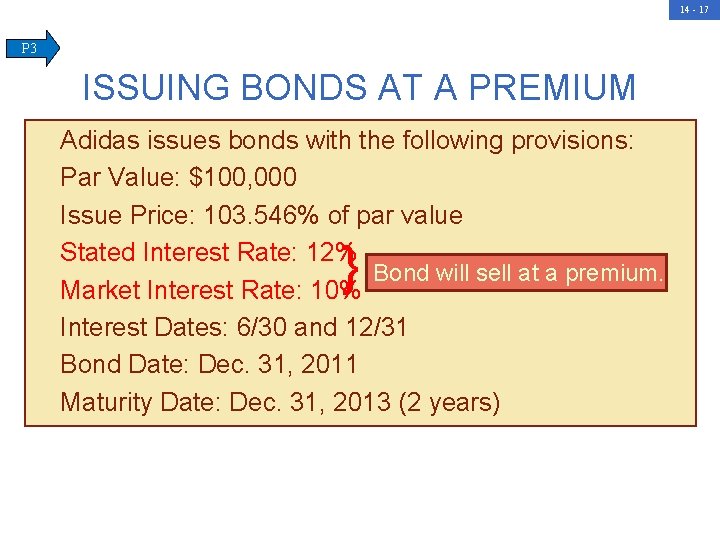 14 - 17 P 3 ISSUING BONDS AT A PREMIUM Adidas issues bonds with