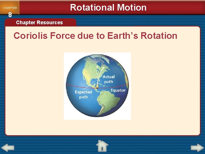 CHAPTER 8 Rotational Motion Chapter Resources Coriolis Force due to Earth’s Rotation 