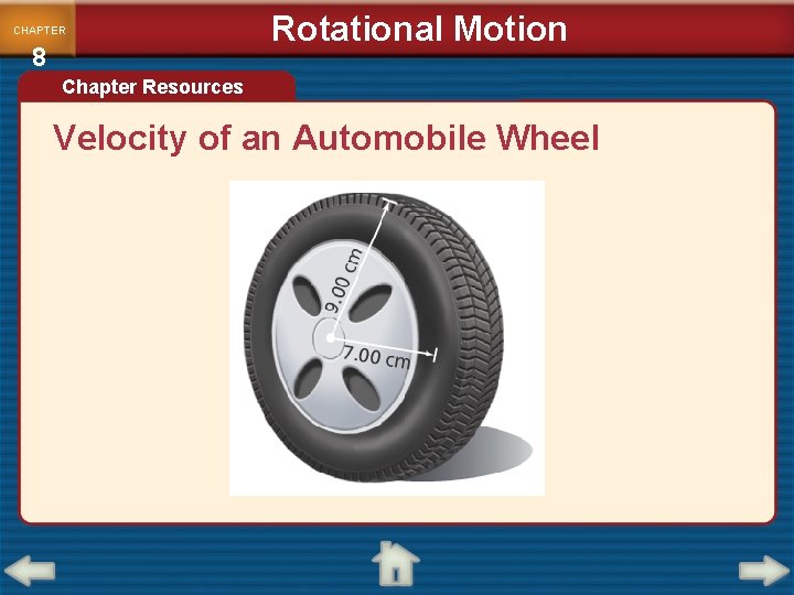 CHAPTER 8 Rotational Motion Chapter Resources Velocity of an Automobile Wheel 