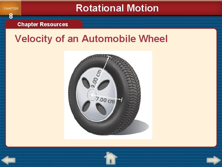CHAPTER 8 Rotational Motion Chapter Resources Velocity of an Automobile Wheel 