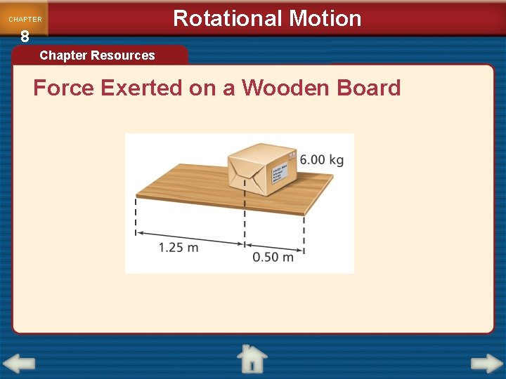 CHAPTER 8 Rotational Motion Chapter Resources Force Exerted on a Wooden Board 