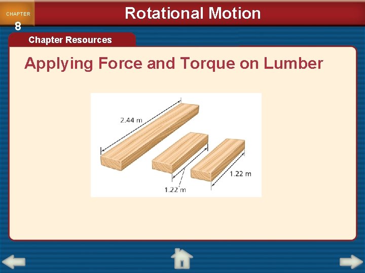 CHAPTER 8 Rotational Motion Chapter Resources Applying Force and Torque on Lumber 