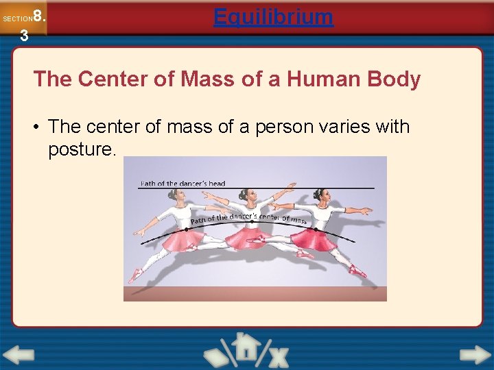 8. SECTION 3 Equilibrium The Center of Mass of a Human Body • The