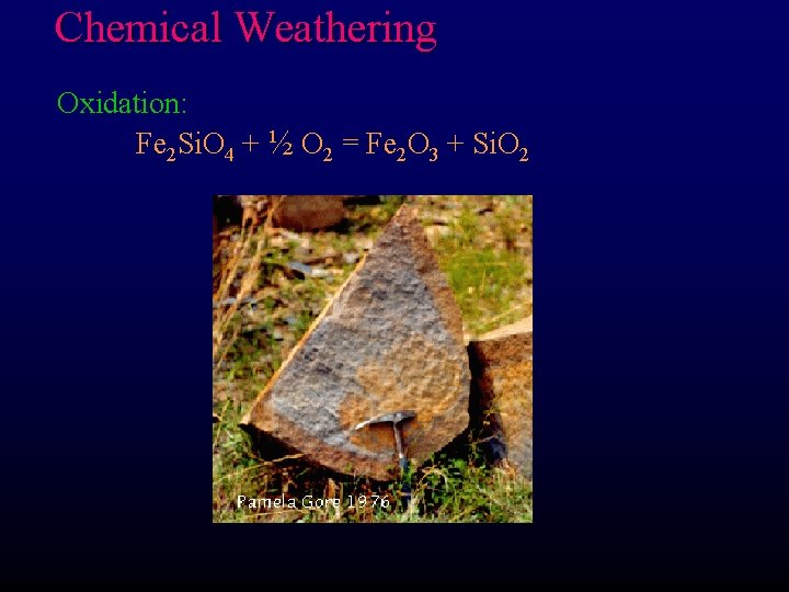 Chemical Weathering Oxidation: Fe 2 Si. O 4 + ½ O 2 = Fe