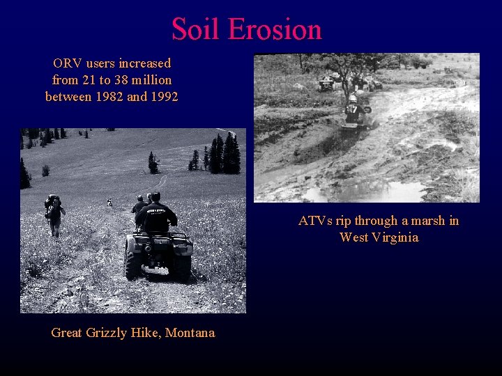 Soil Erosion ORV users increased from 21 to 38 million between 1982 and 1992