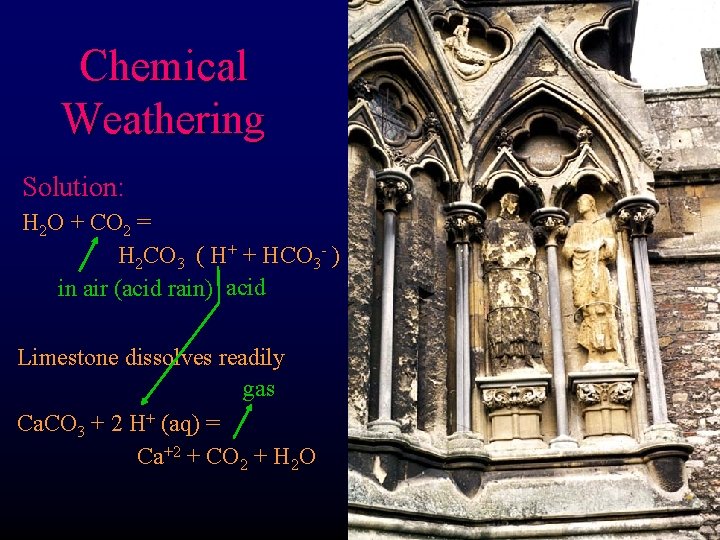 Chemical Weathering Solution: H 2 O + CO 2 = H 2 CO 3