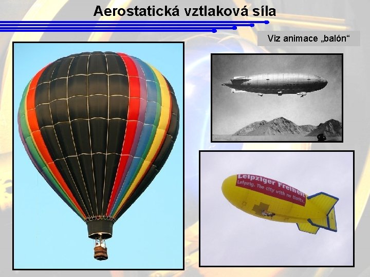 Aerostatická vztlaková síla Viz animace „balón“ 