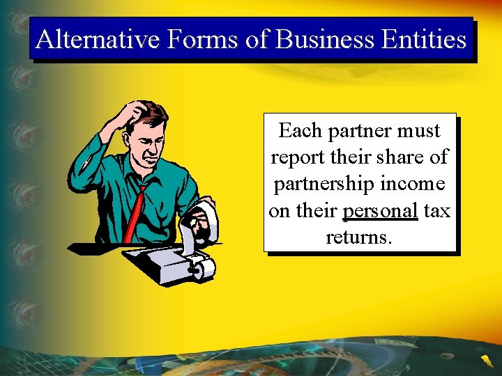 Alternative Forms of Business Entities Each partner must report their share of partnership income