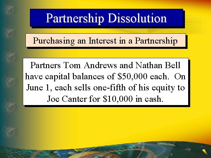 Partnership Dissolution Purchasing an Interest in a Partnership Partners Tom Andrews and Nathan Bell