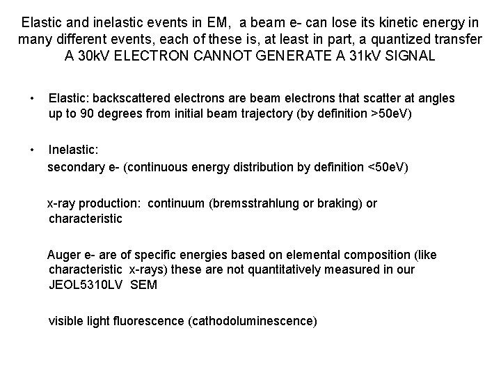 Elastic and inelastic events in EM, a beam e- can lose its kinetic energy