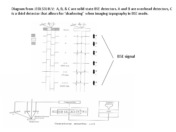 Diagram from JEOL 5310 LV; A, B, & C are solid state BSE detectors.