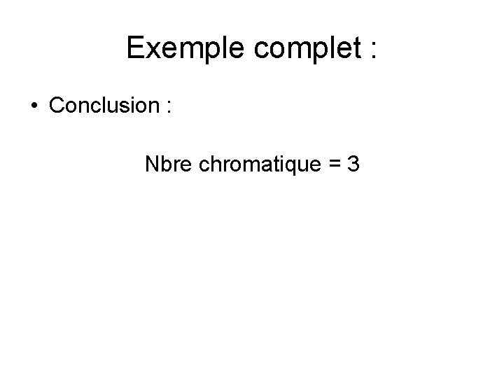 Exemple complet : • Conclusion : Nbre chromatique = 3 