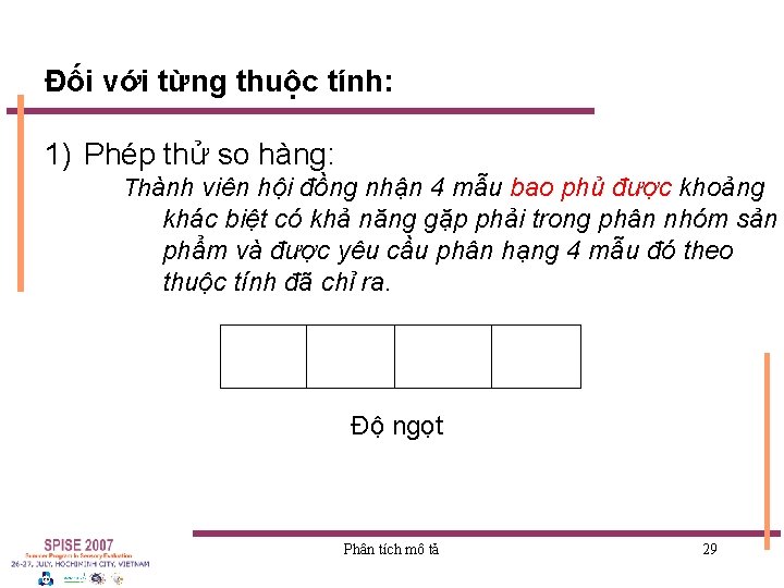 Đối với từng thuộc tính: 1) Phép thử so hàng: Thành viên hội đồng