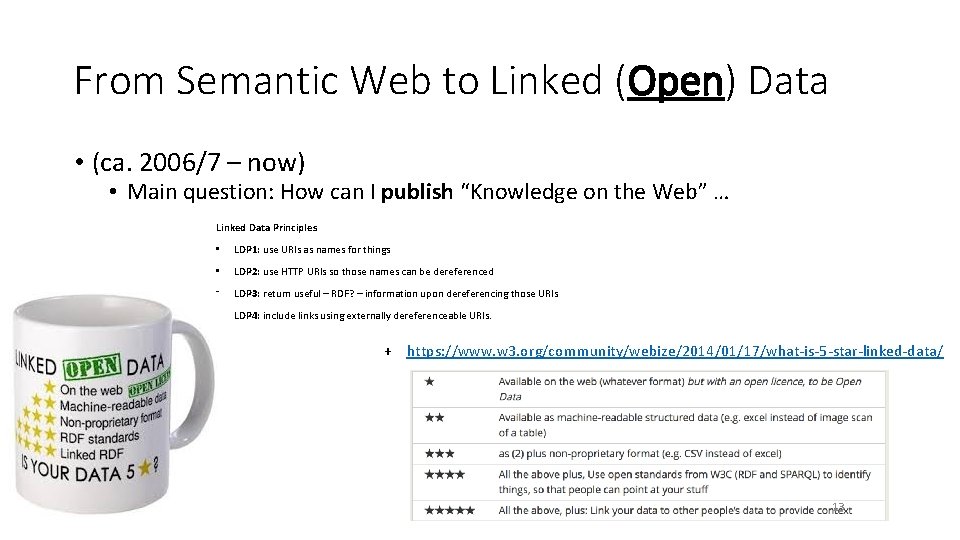 From Semantic Web to Linked (Open) Data • (ca. 2006/7 – now) • Main From Semantic Web to Linked (Open) Data • (ca. 2006/7 – now) • Main
