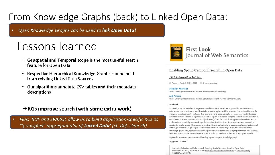 From Knowledge Graphs (back) to Linked Open Data: • Open Knowledge Graphs can be From Knowledge Graphs (back) to Linked Open Data: • Open Knowledge Graphs can be