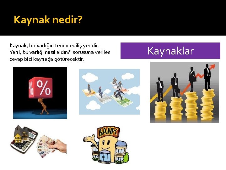 Kaynak nedir? Kaynak, bir varlığın temin ediliş yeridir. Yani, ‘bu varlığı nasıl aldın? ’