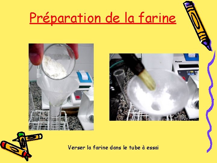 Préparation de la farine Verser la farine dans le tube à essai 