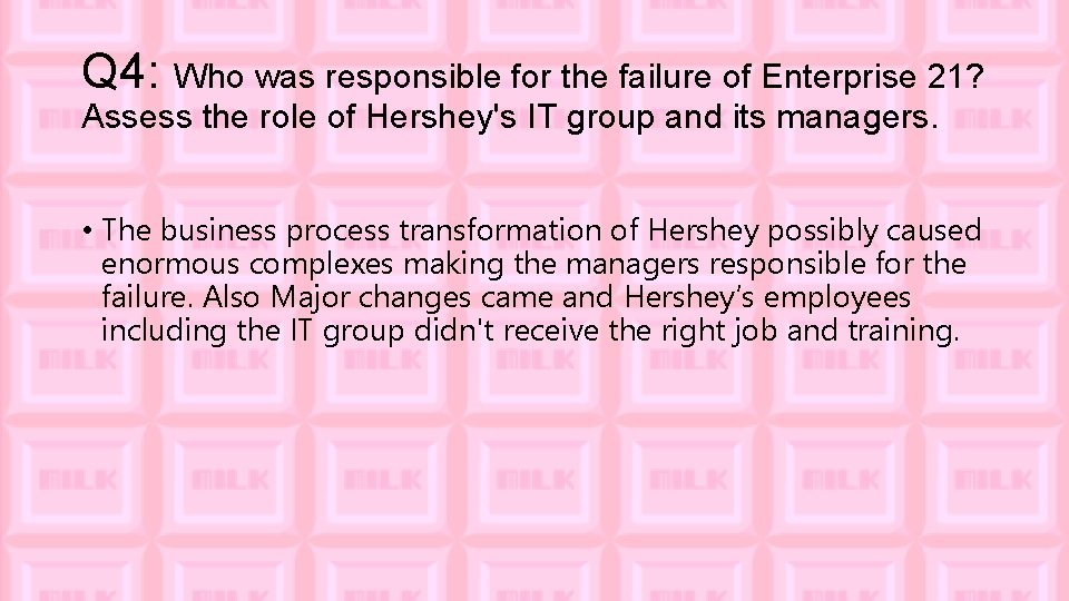 Q 4: Who was responsible for the failure of Enterprise 21? Assess the role