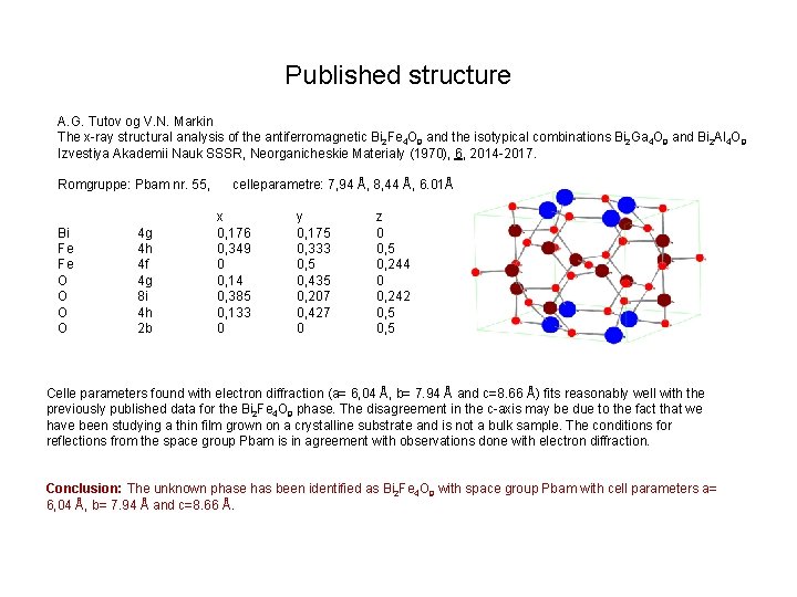 Published structure A. G. Tutov og V. N. Markin The x-ray structural analysis of