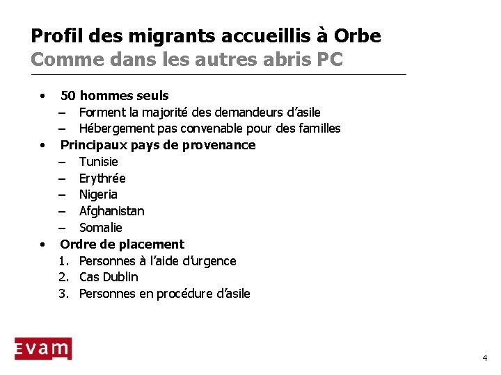 Profil des migrants accueillis à Orbe Comme dans les autres abris PC • •