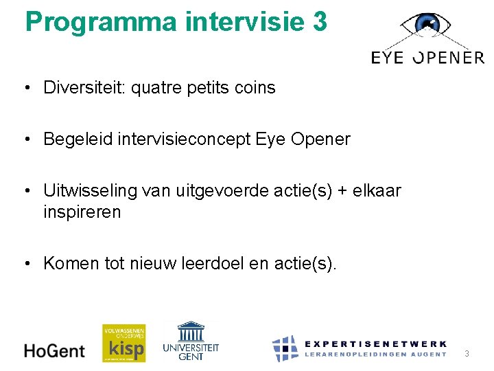 Programma intervisie 3 • Diversiteit: quatre petits coins • Begeleid intervisieconcept Eye Opener •