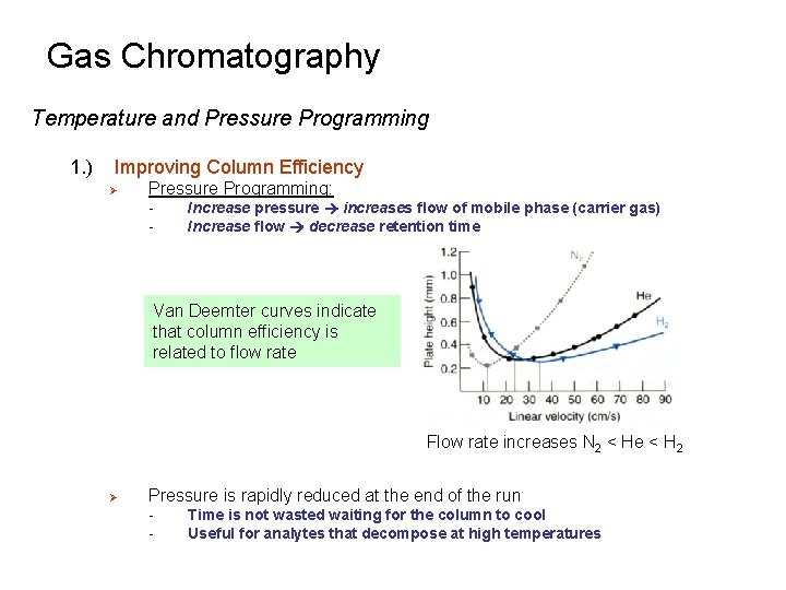 Gas Chromatography Temperature and Pressure Programming 1. ) Improving Column Efficiency Ø Pressure Programming: