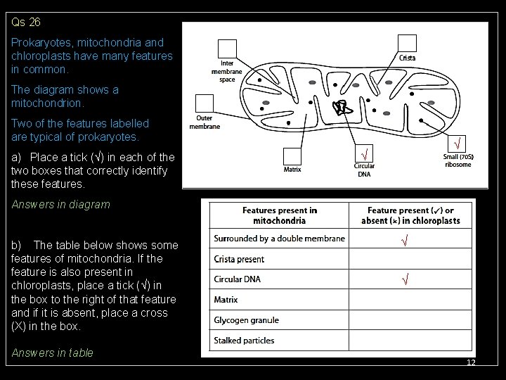 Qs 26 Prokaryotes, mitochondria and chloroplasts have many features in common. The diagram shows