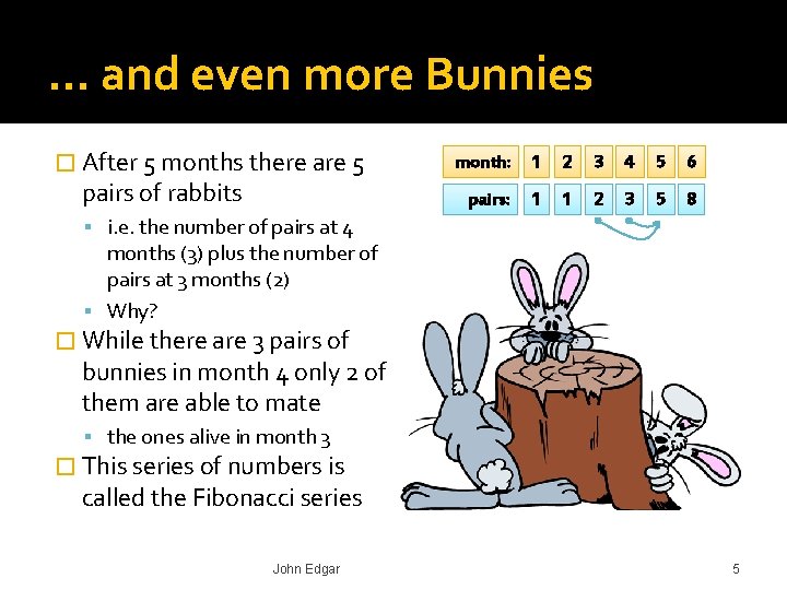 … and even more Bunnies � After 5 months there are 5 pairs of