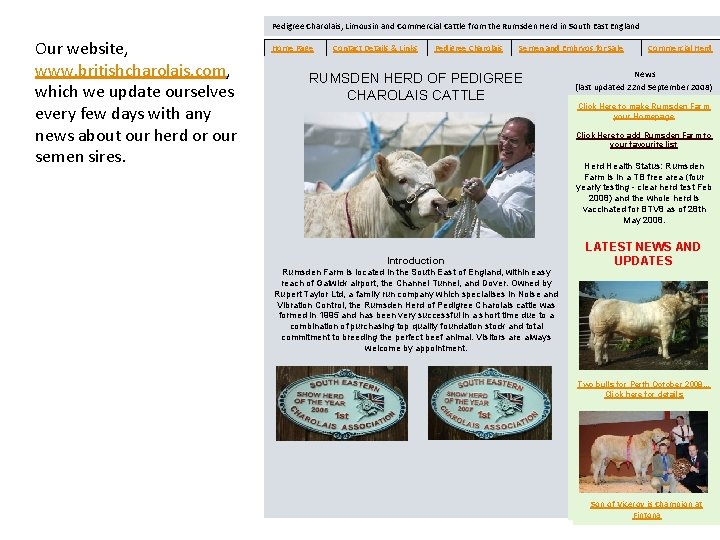 Pedigree Charolais, Limousin and Commercial Cattle from the Rumsden Herd in South East England