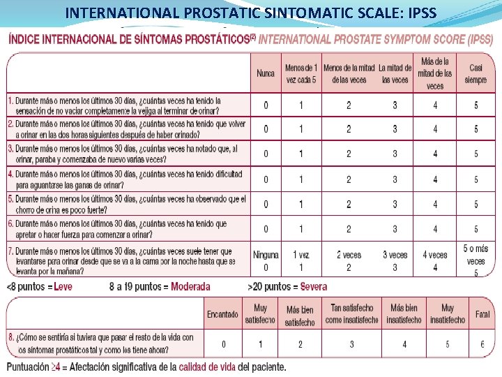 INTERNATIONAL PROSTATIC SINTOMATIC SCALE: IPSS 