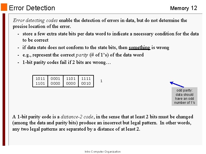 Error Detection Memory 12 Error detecting codes enable the detection of errors in data, Error Detection Memory 12 Error detecting codes enable the detection of errors in data,
