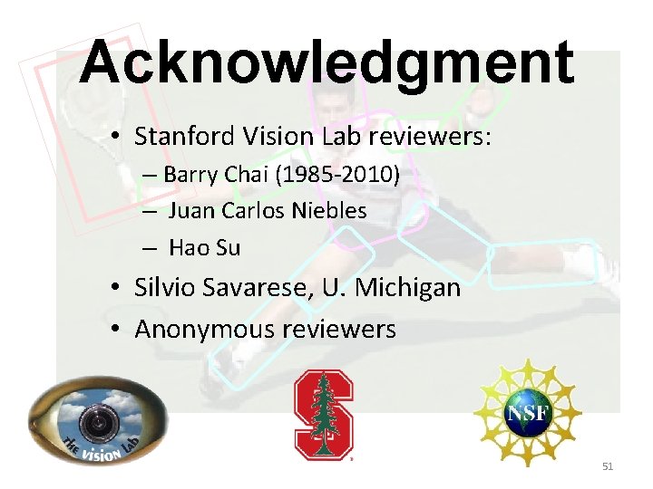 Acknowledgment • Stanford Vision Lab reviewers: – Barry Chai (1985 -2010) – Juan Carlos