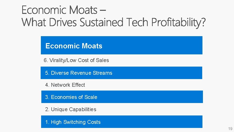 Economic Moats 6. Virality/Low Cost of Sales 5. Diverse Revenue Streams 4. Network Effect