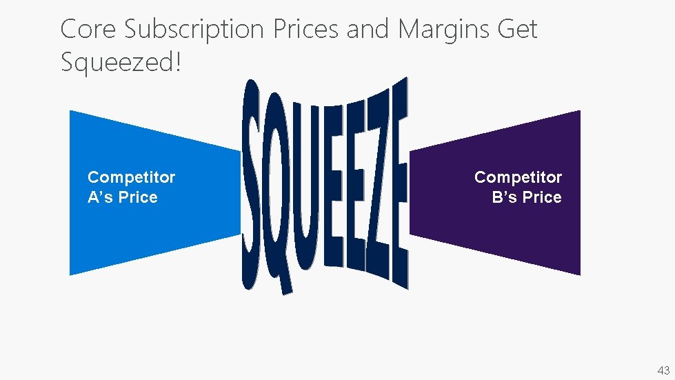 Core Subscription Prices and Margins Get Squeezed! Competitor A’s Price Competitor B’s Price 43