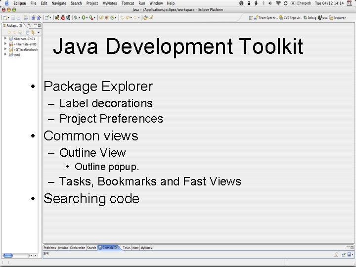 Java Development Toolkit • Package Explorer – Label decorations – Project Preferences • Common