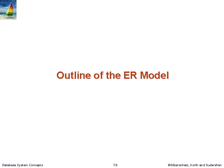 Outline of the ER Model Database System Concepts 7. 6 ©Silberschatz, Korth and Sudarshan