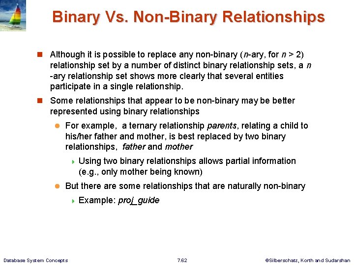 Binary Vs. Non-Binary Relationships n Although it is possible to replace any non-binary (n-ary,