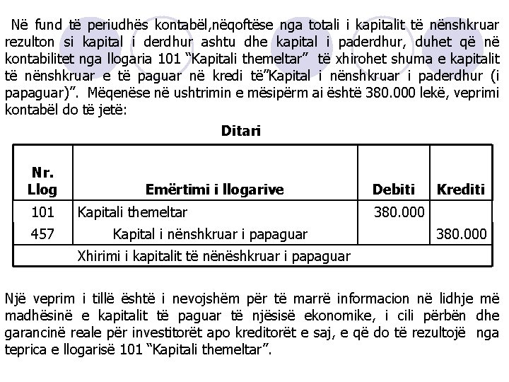  Në fund të periudhës kontabël, nëqoftëse nga totali i kapitalit të nënshkruar rezulton