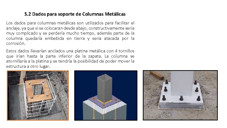 5. 2 Dados para soporte de Columnas Metálicas Los dados para columnas metálicas son