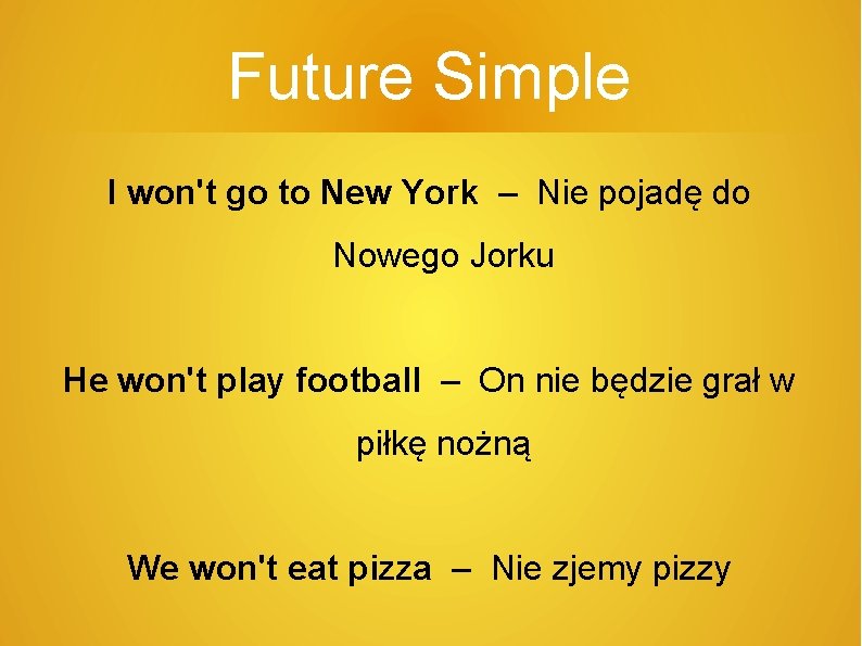 Future Simple I won't go to New York – Nie pojadę do Nowego Jorku