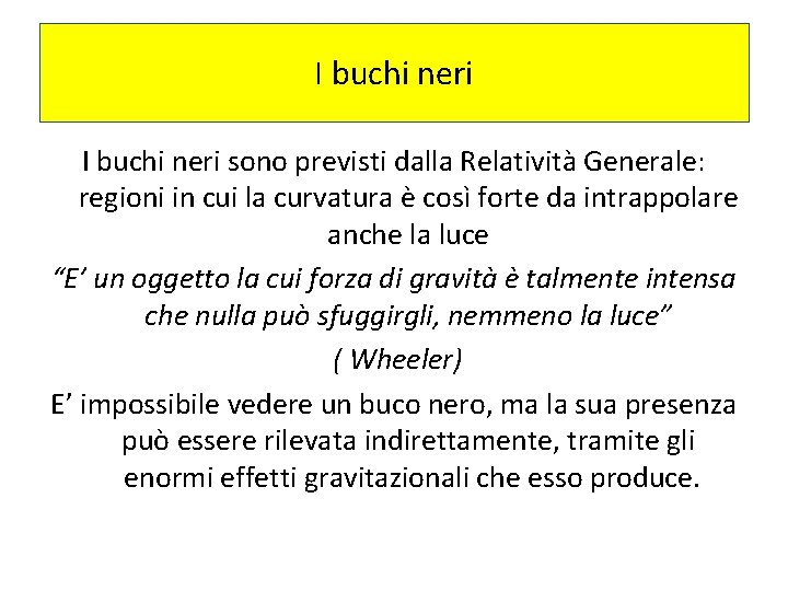 I buchi neri sono previsti dalla Relatività Generale: regioni in cui la curvatura è