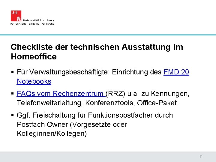 Checkliste der technischen Ausstattung im Homeoffice § Für Verwaltungsbeschäftigte: Einrichtung des FMD 20 Notebooks