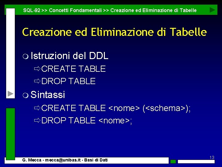 SQL-92 >> Concetti Fondamentali >> Creazione ed Eliminazione di Tabelle m Istruzioni del DDL